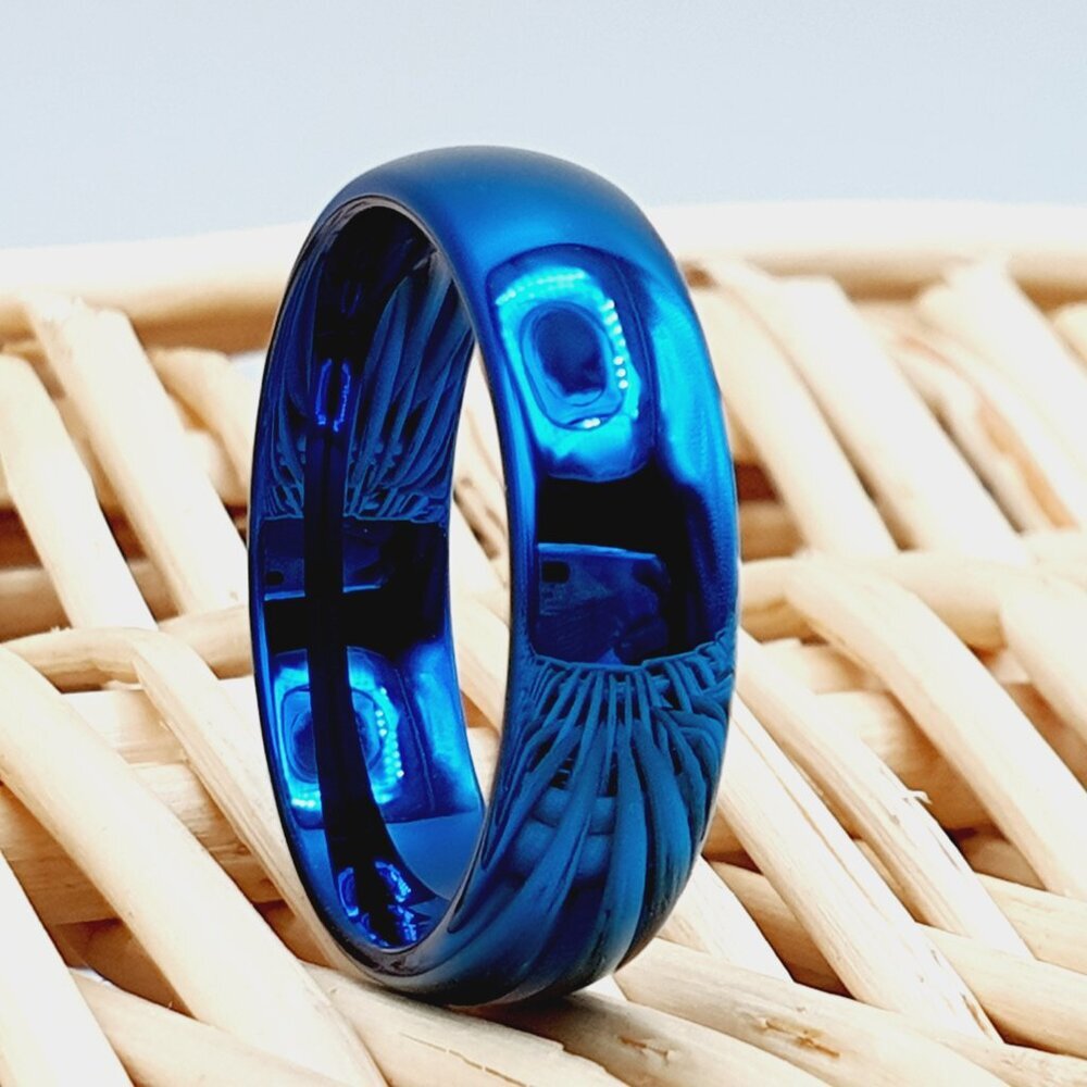 High Polished Blue Tungsten Wedding Ring, GALTUN893